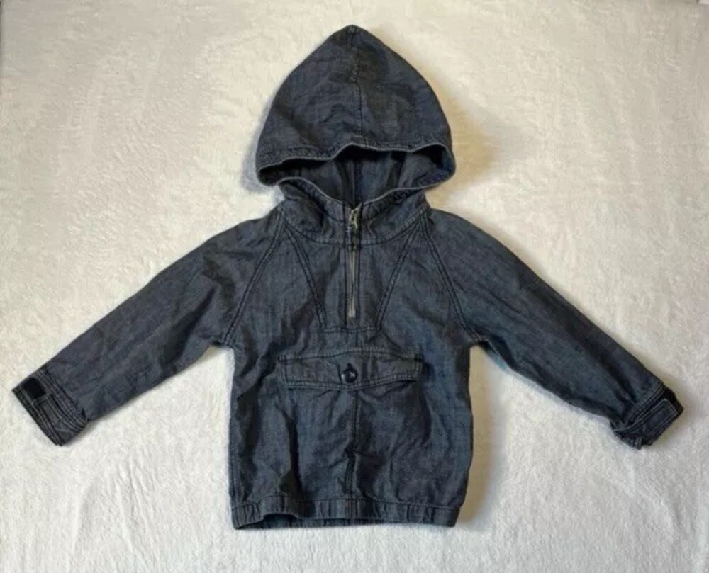 OshKosh B’Gosh Hoodie Girls 5 Blue Denim 1/4 Zip Pullover Jacket Pocket